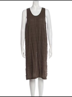 Black Crane Sleeveless Brown Summer Dress with Textured Weave Small